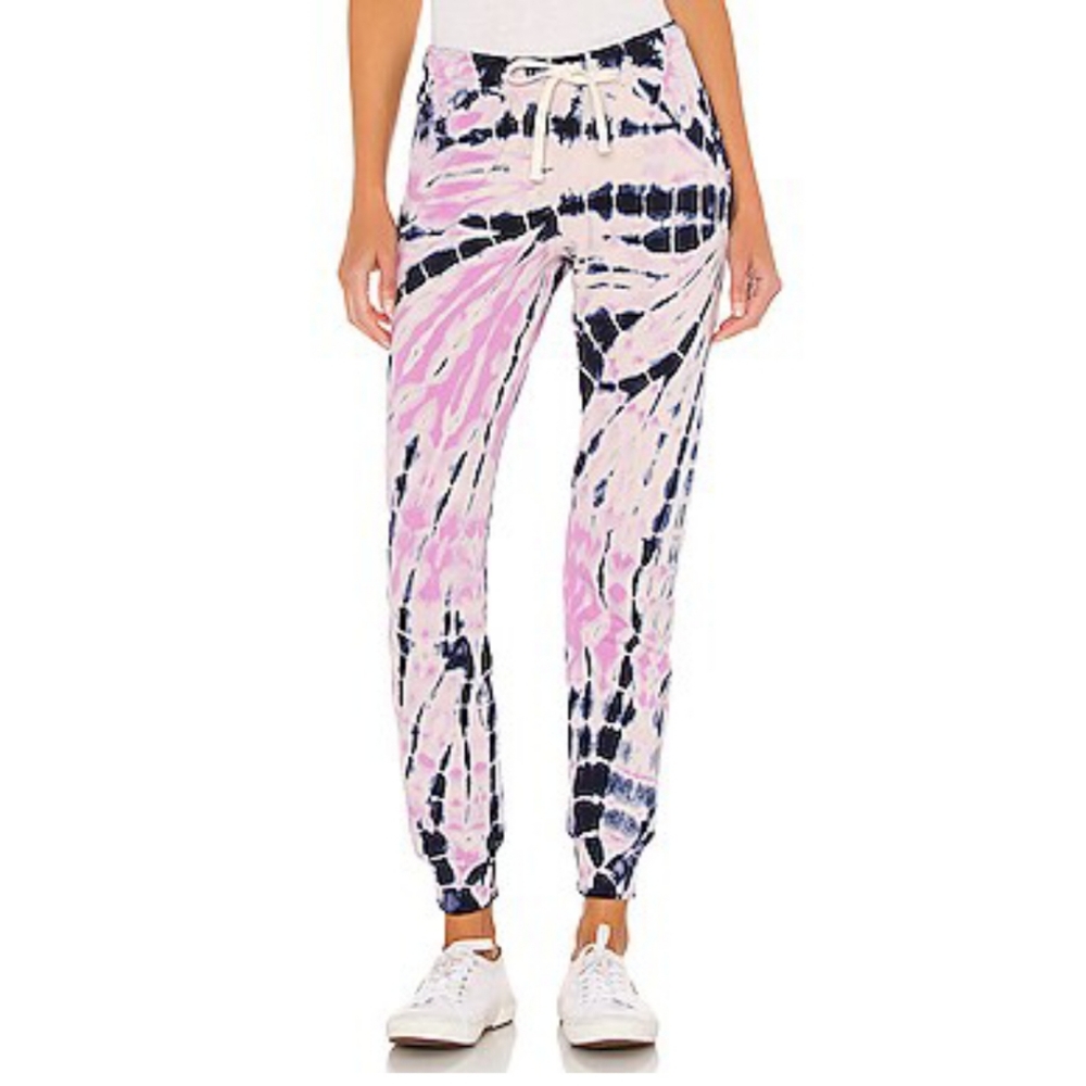 MONROW Bamboo Burst Tie Dye Girlfriend Sweatpants Hot Pink Size M Cotton